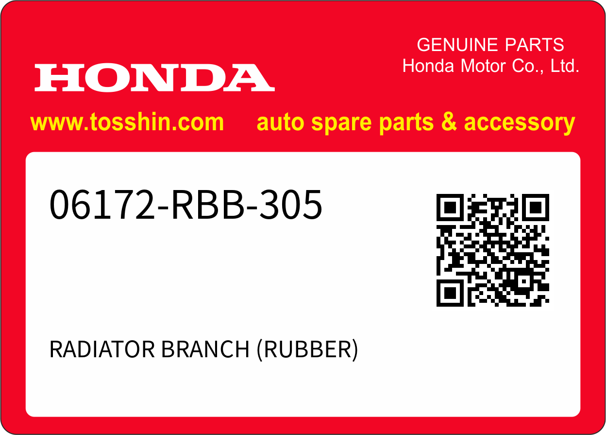 Honda 06172-RBB-305 RADIATOR BRANCH (RUBBER)